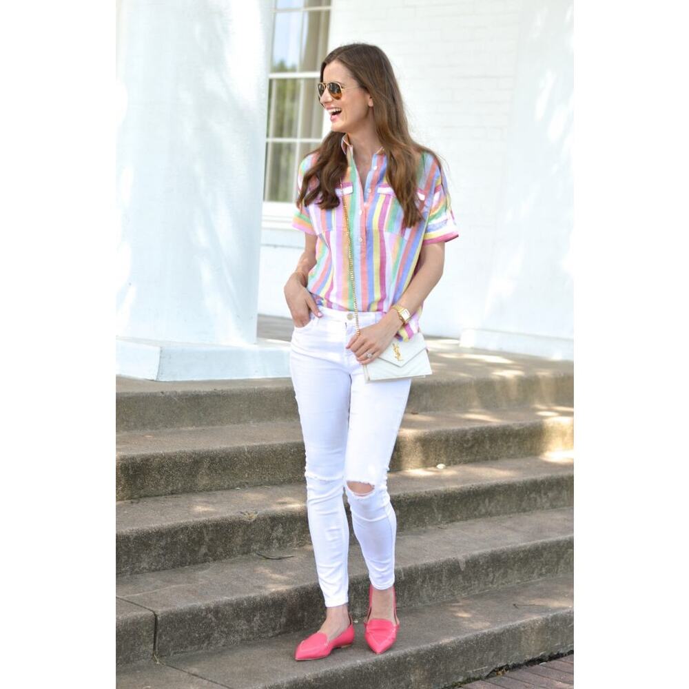 J. Crew Multicolor Pastel Stripe Short-Sleeve Button-Up